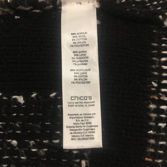 CHICO'S Open 3/4 Sleeve Fringe Patchwork Cardigan Faux Leather Trim Sz 0 or S - Picture 6 of 8